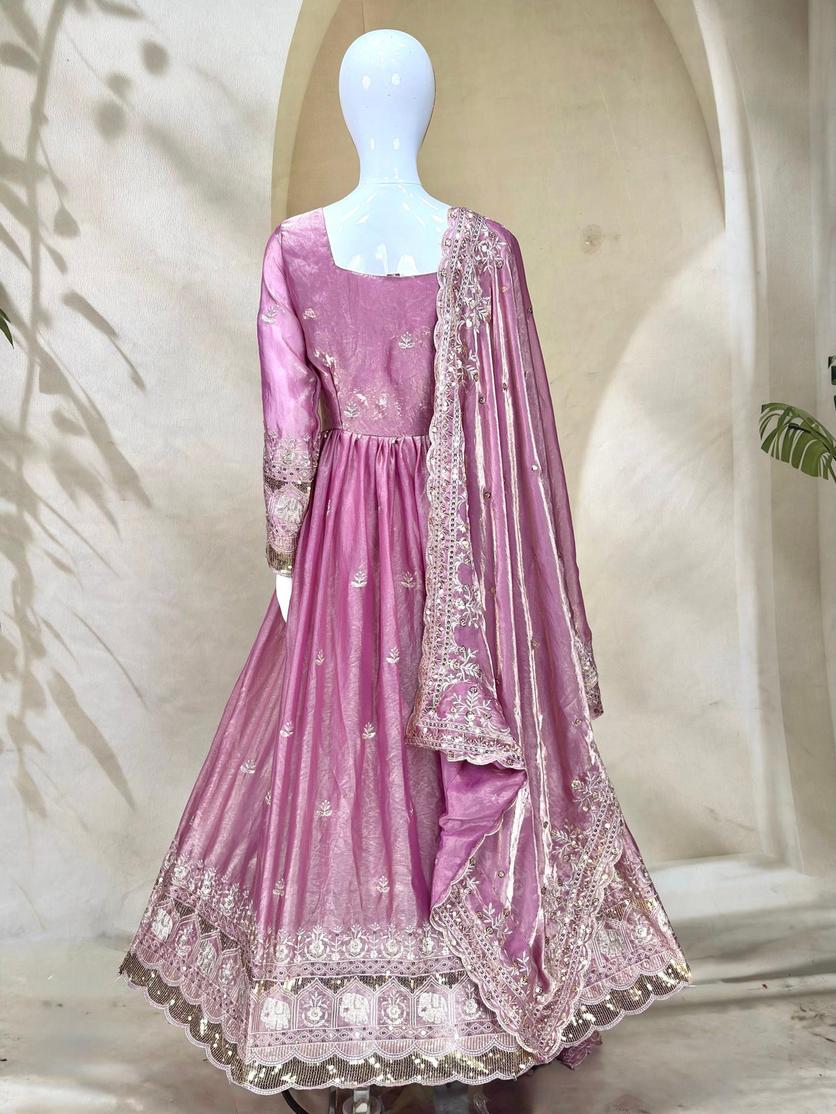 Premium Fandy Satin Zari Sequence Embroidery Work Gown