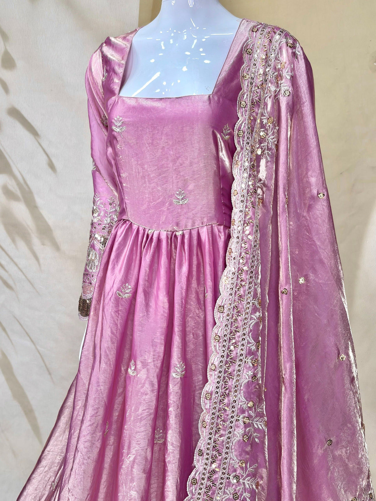 Premium Fandy Satin Zari Sequence Embroidery Work Gown