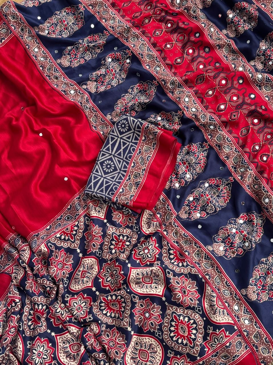 Very Soft and Elegant Rich look Semi Modal Silk Ajarak Print Saree