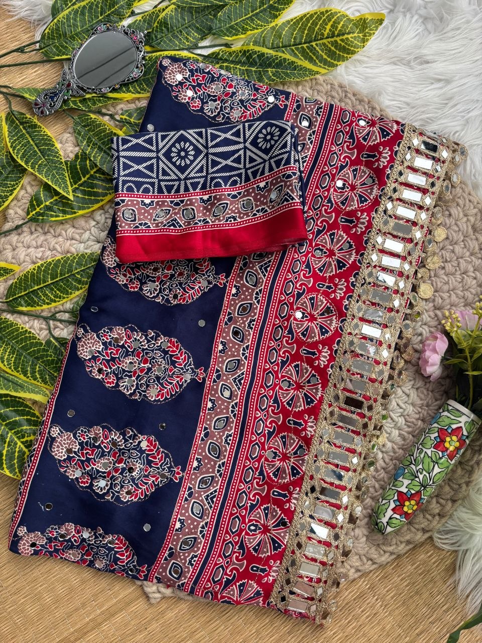 Very Soft and Elegant Rich look Semi Modal Silk Ajarak Print Saree