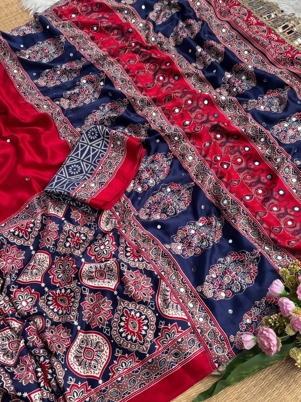 Very Soft and Elegant Rich look Semi Modal Silk Ajarak Print Saree