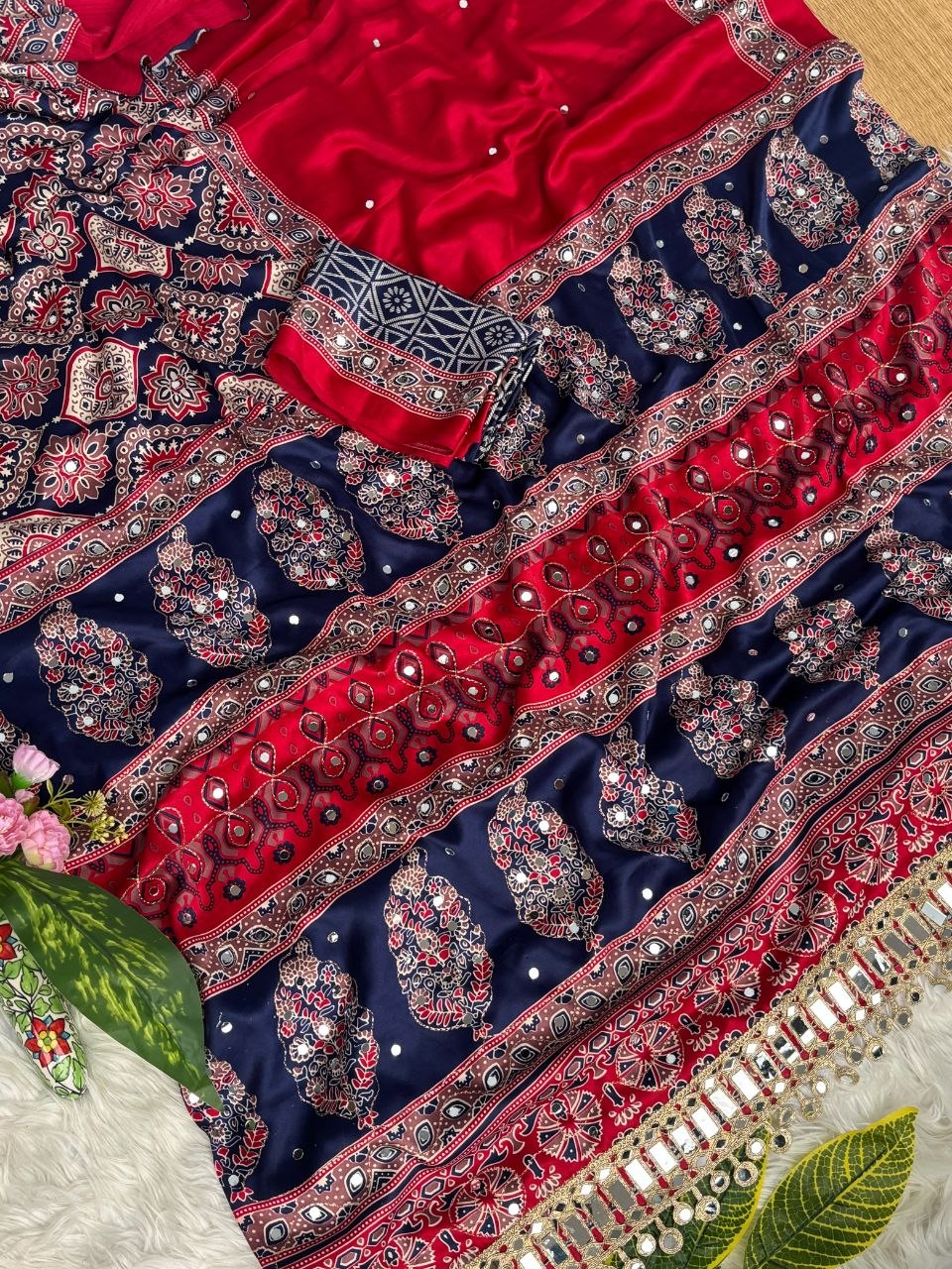 Very Soft and Elegant Rich look Semi Modal Silk Ajarak Print Saree