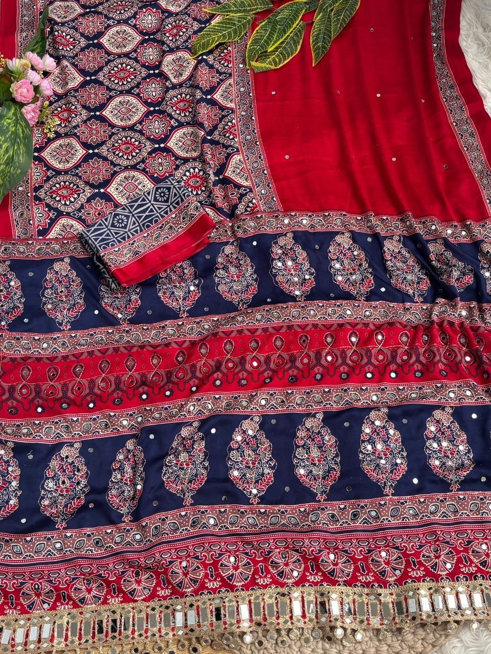Very Soft and Elegant Rich look Semi Modal Silk Ajarak Print Saree