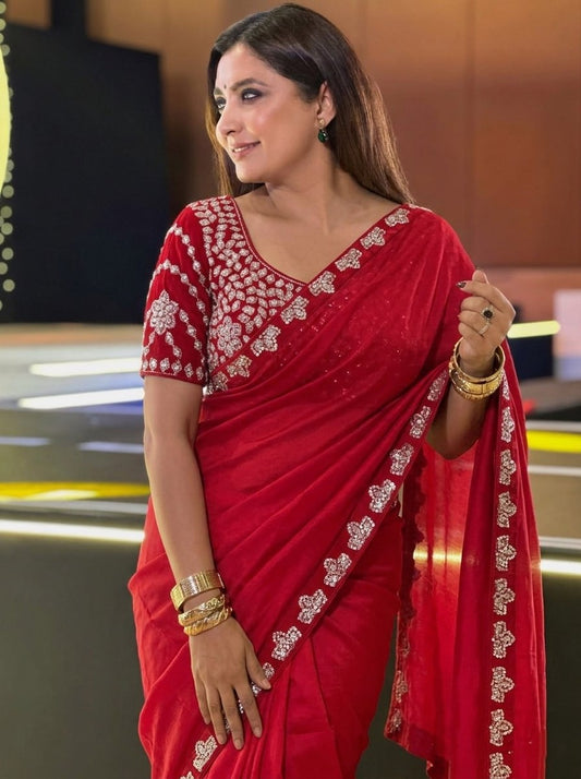 Designer Party Wear Fendy Satin Silk Saree