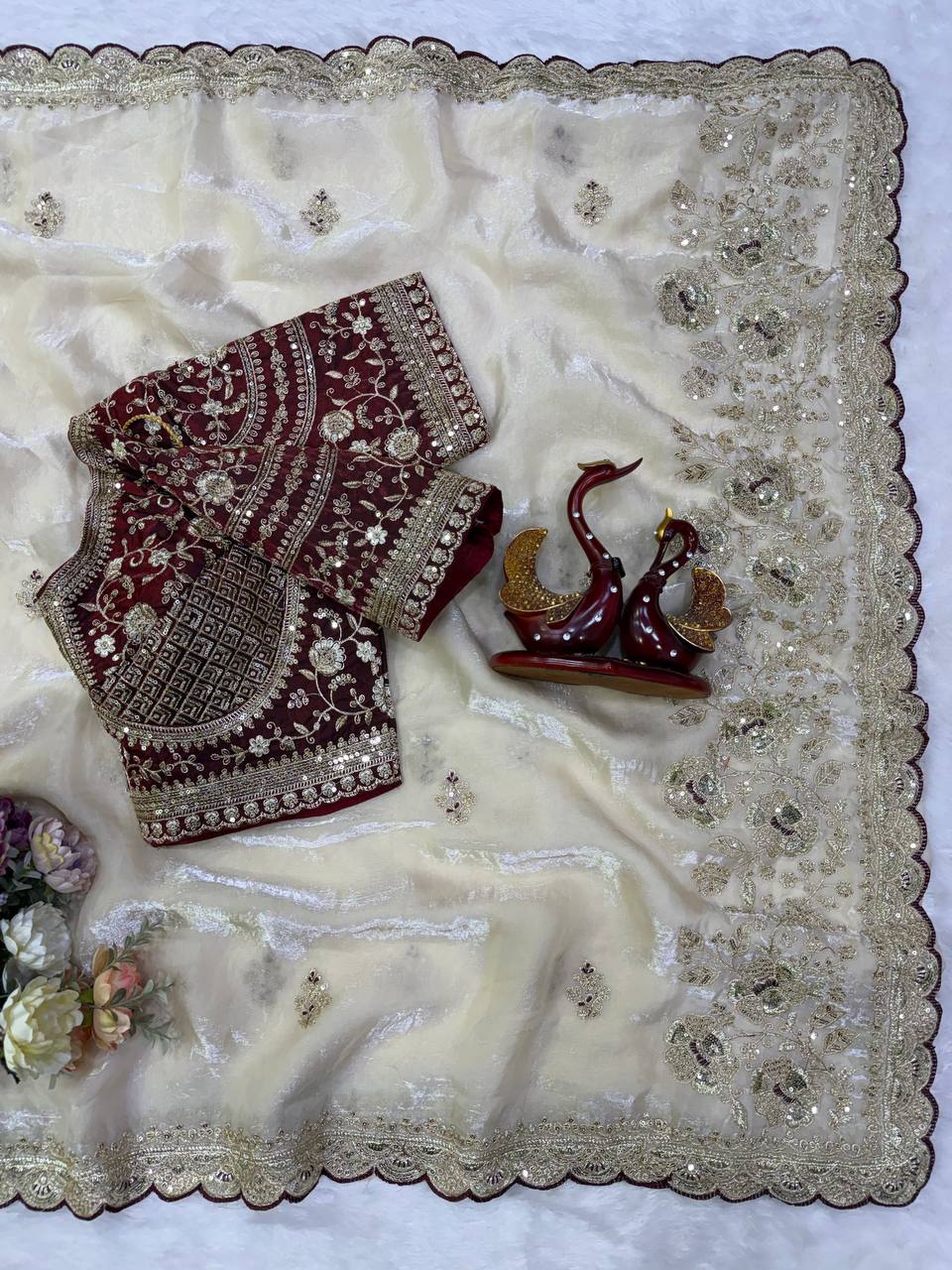 Soft Space silk Fabric Sequance and Zari Embroidery Work Saree