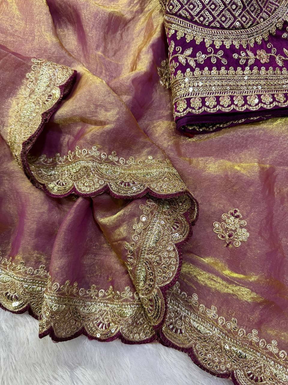 Soft Space silk Fabric Sequance and Zari Embroidery Work Saree