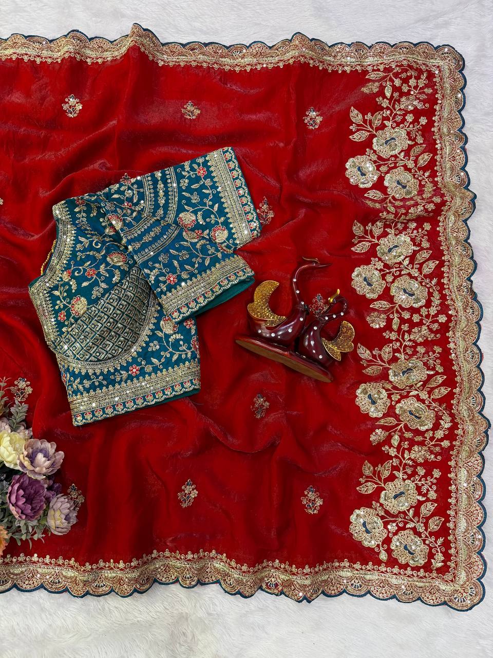 Soft Space silk Fabric Sequance and Zari Embroidery Work Saree