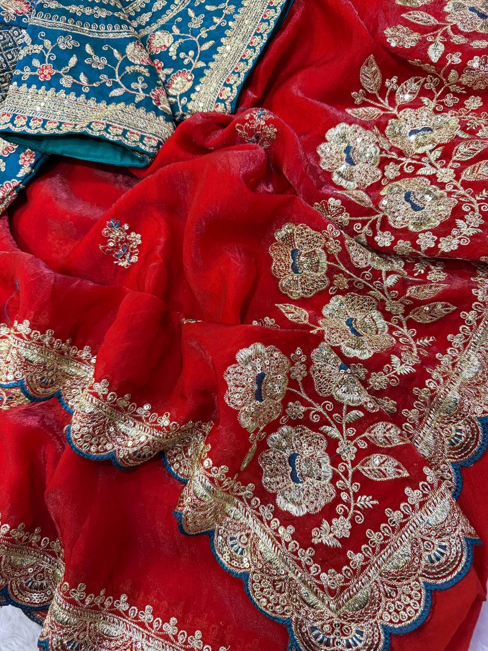 Soft Space silk Fabric Sequance and Zari Embroidery Work Saree