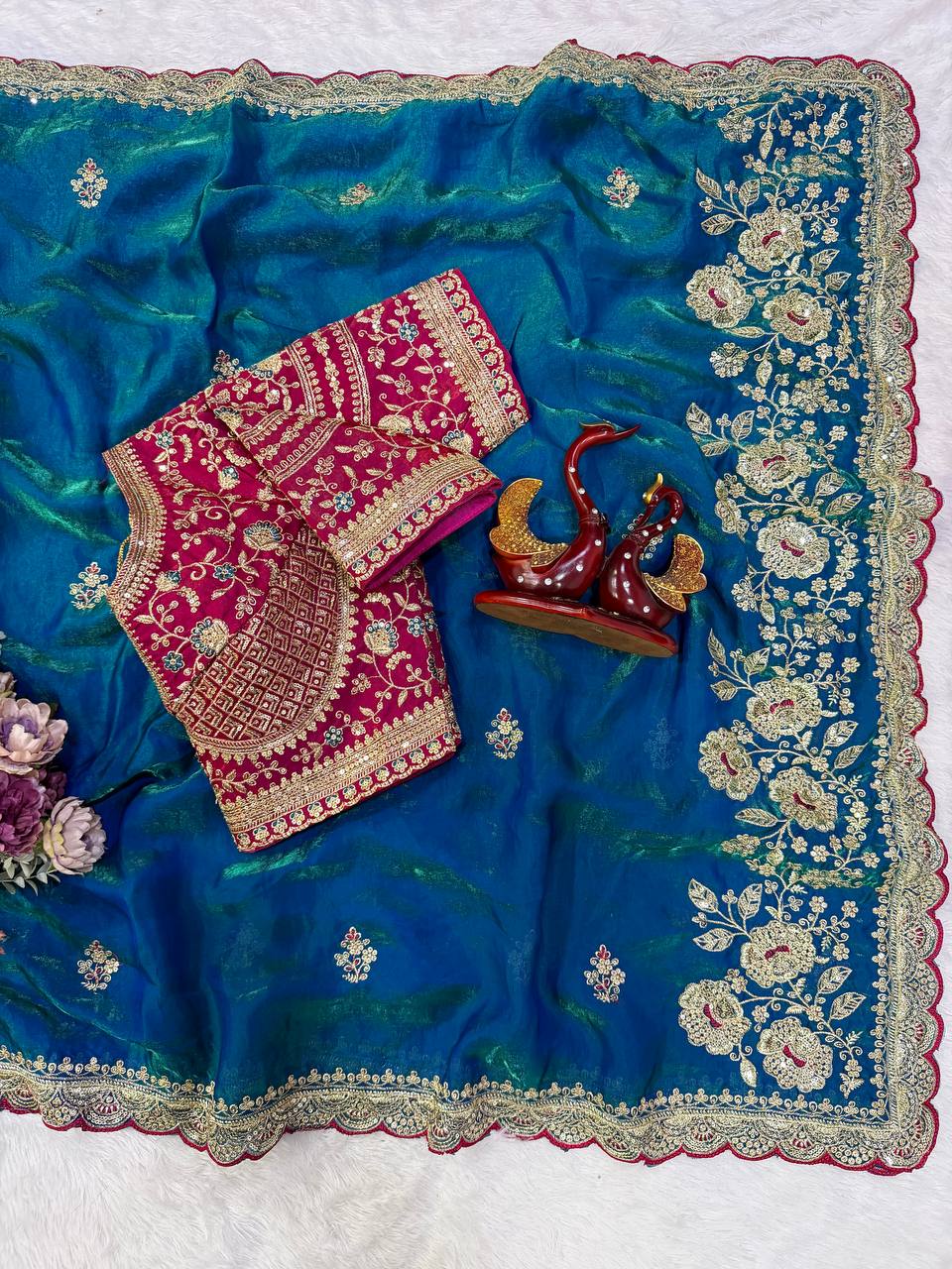 Soft Space silk Fabric Sequance and Zari Embroidery Work Saree