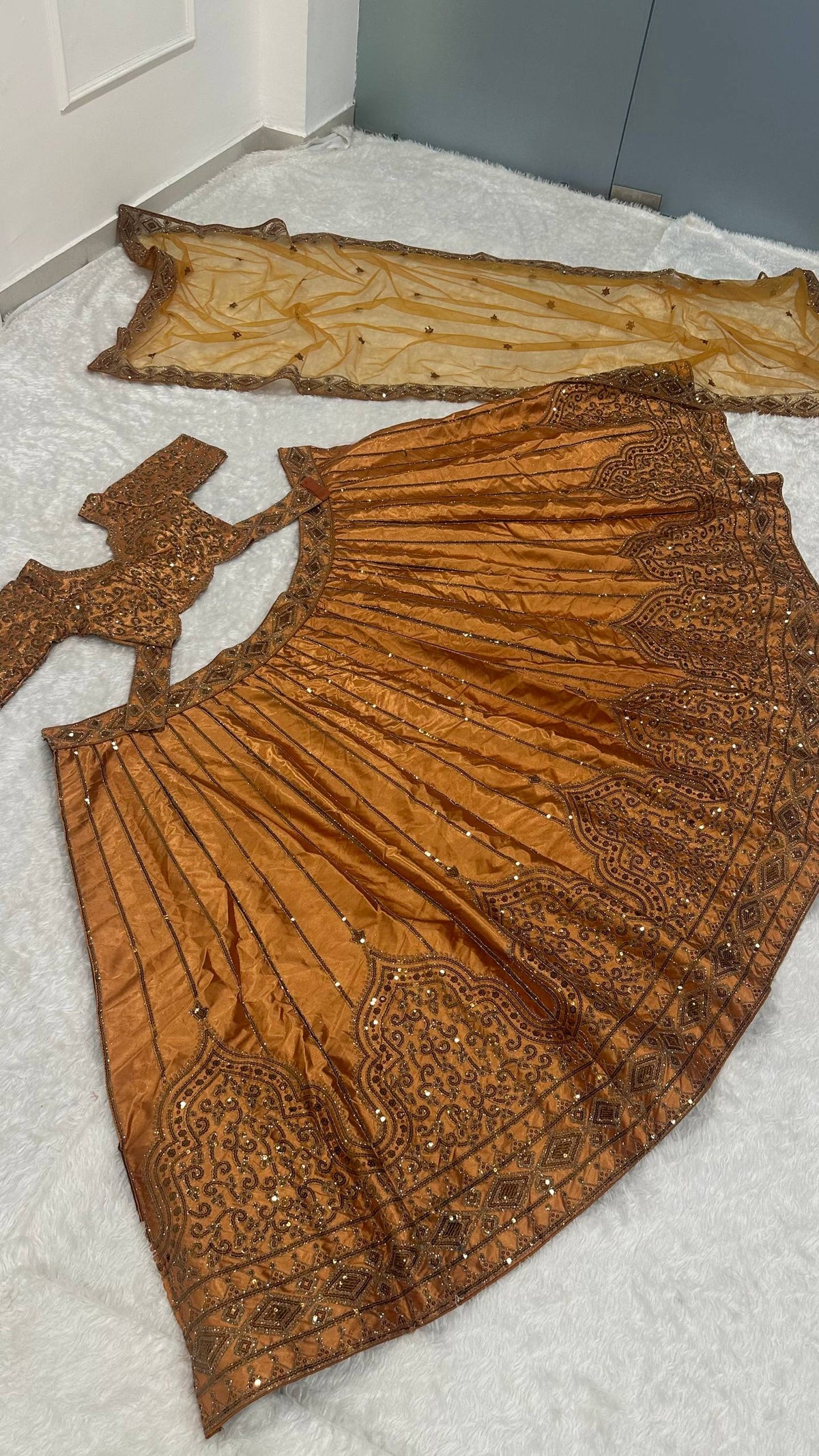 Satin silk lehenga with sequins & Dori work choli