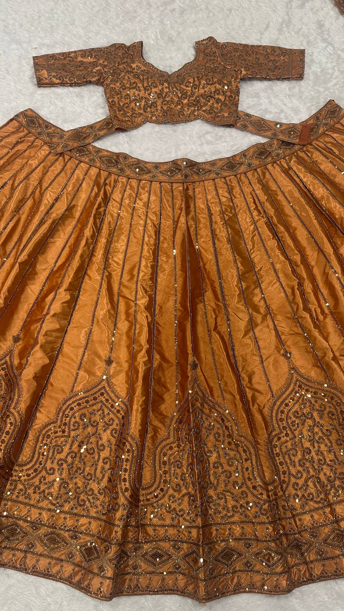Satin silk lehenga with sequins & Dori work choli