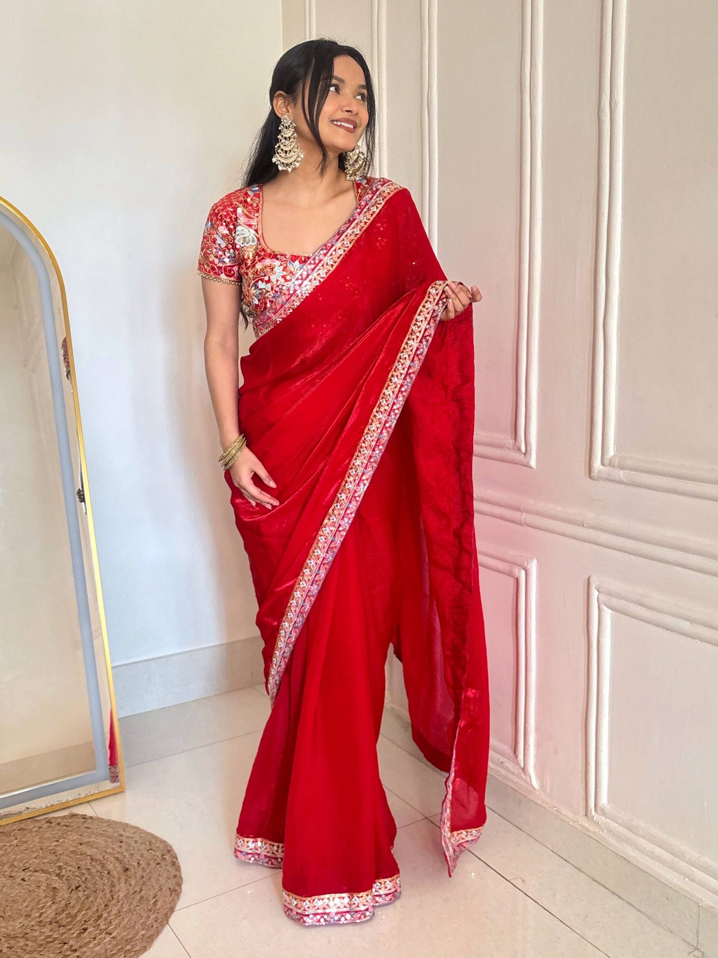 Fandy Satin Silk Designer Sequins and jari & Multi Thread Embroidery Work Saree