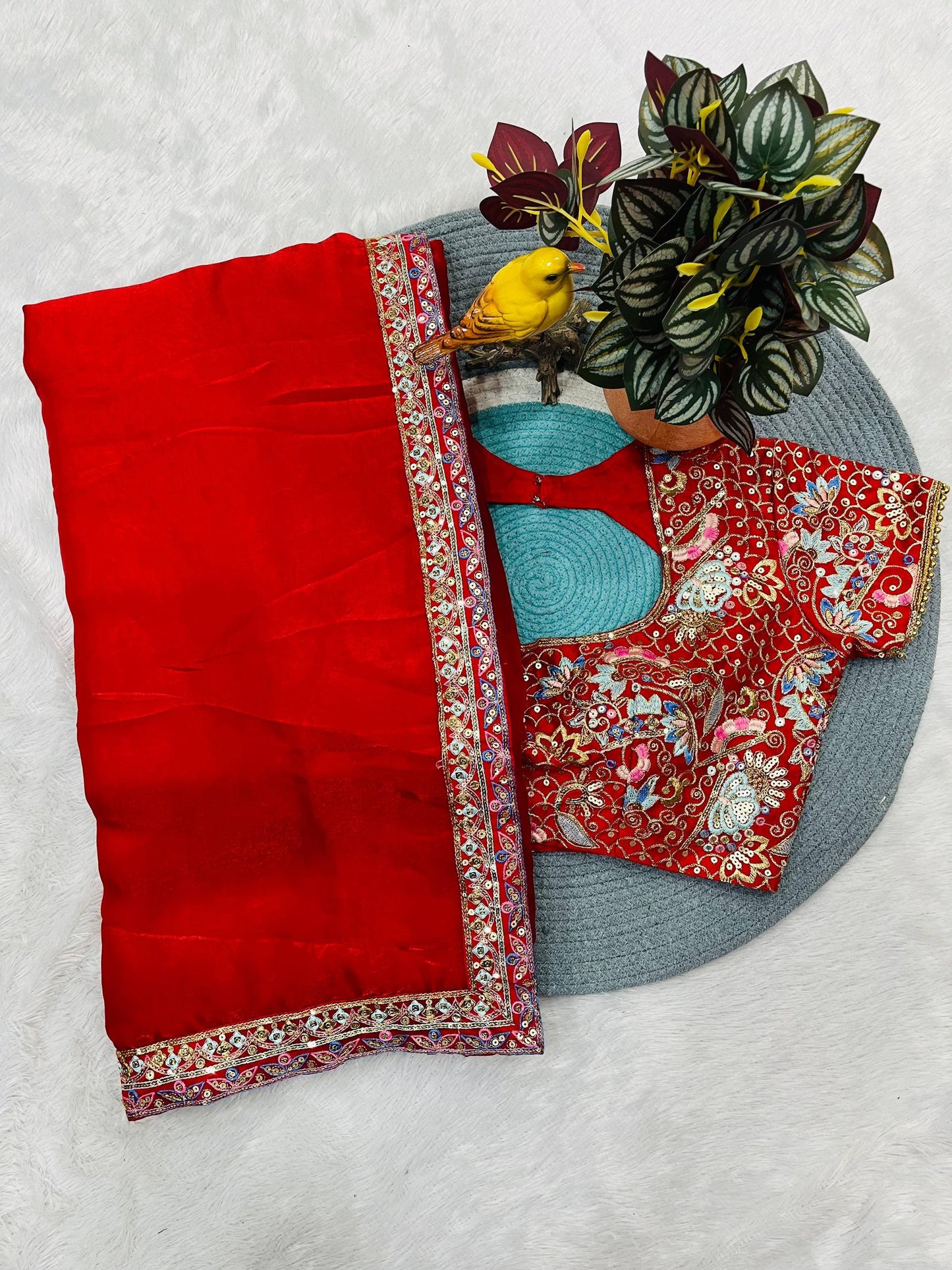 Fandy Satin Silk Designer Sequins and jari & Multi Thread Embroidery Work Saree