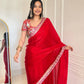 Fandy Satin Silk Designer Sequins and jari & Multi Thread Embroidery Work Saree