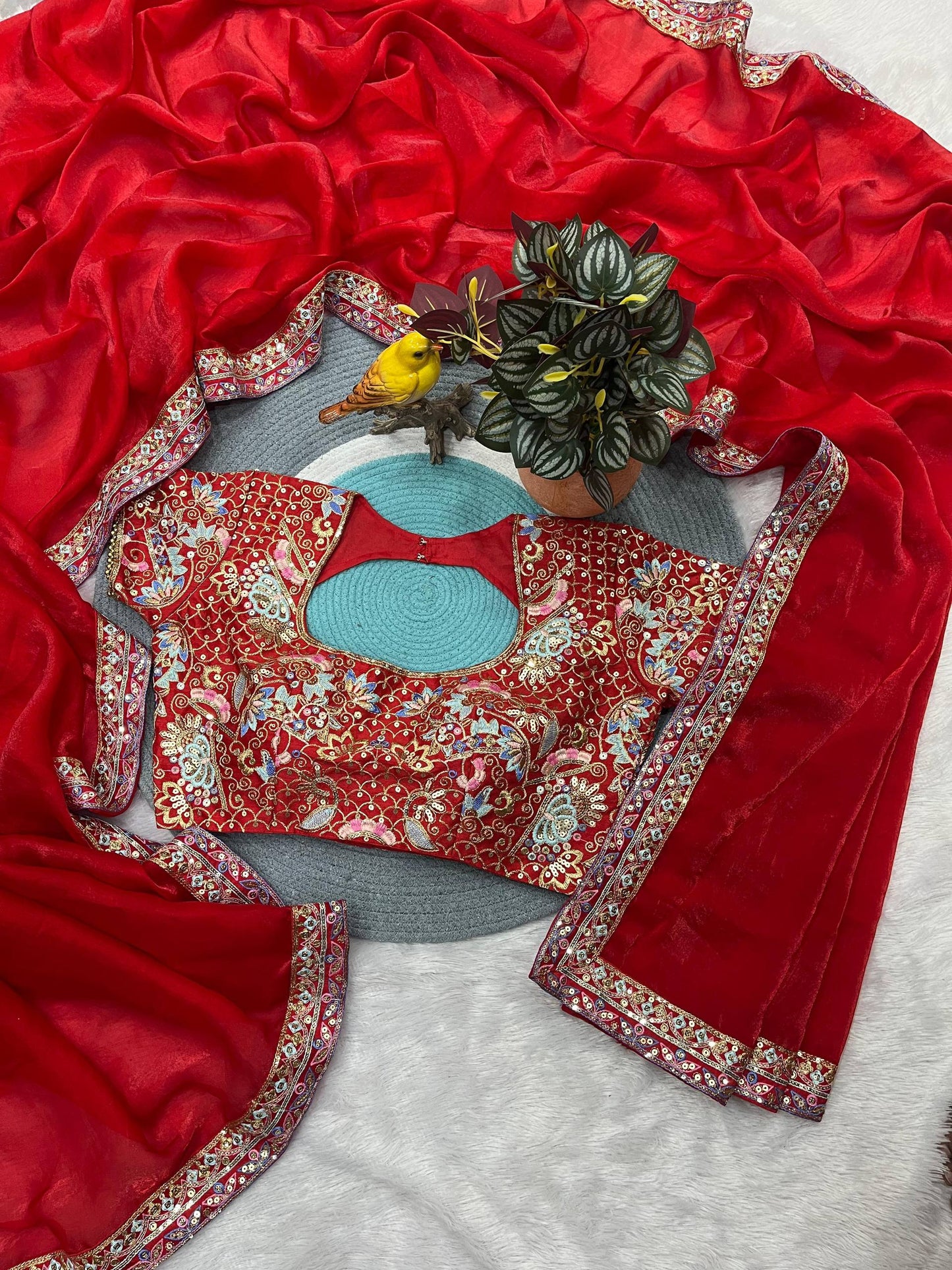 Fandy Satin Silk Designer Sequins and jari & Multi Thread Embroidery Work Saree