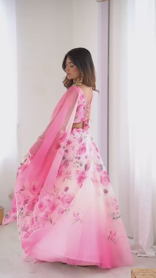 Pure organza silk digital printed lehnga