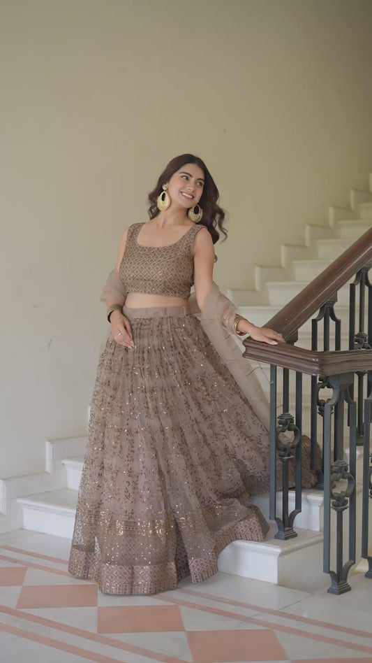 Net Zari Sequence embroidery lehenga choli