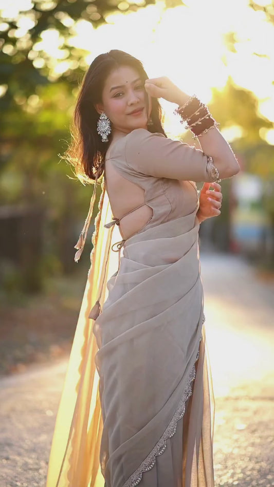 STAR GEORGETTE BEAUTIFUL HAND MADE MOTI LACE SAREE