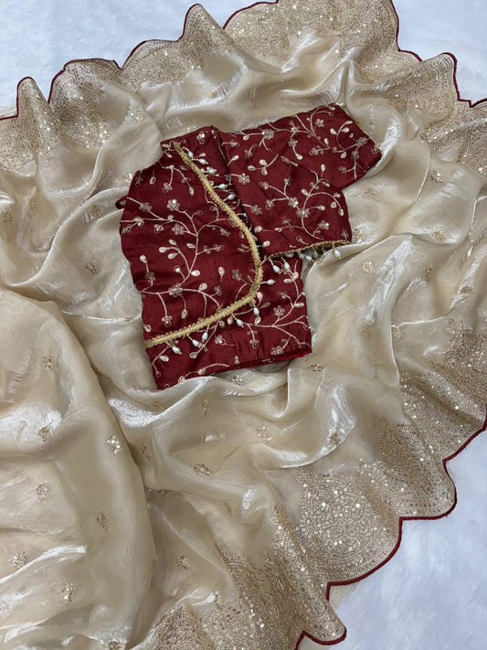 Soft GMY Silk Fabric Sequance and Zari Embroidery Work Saree