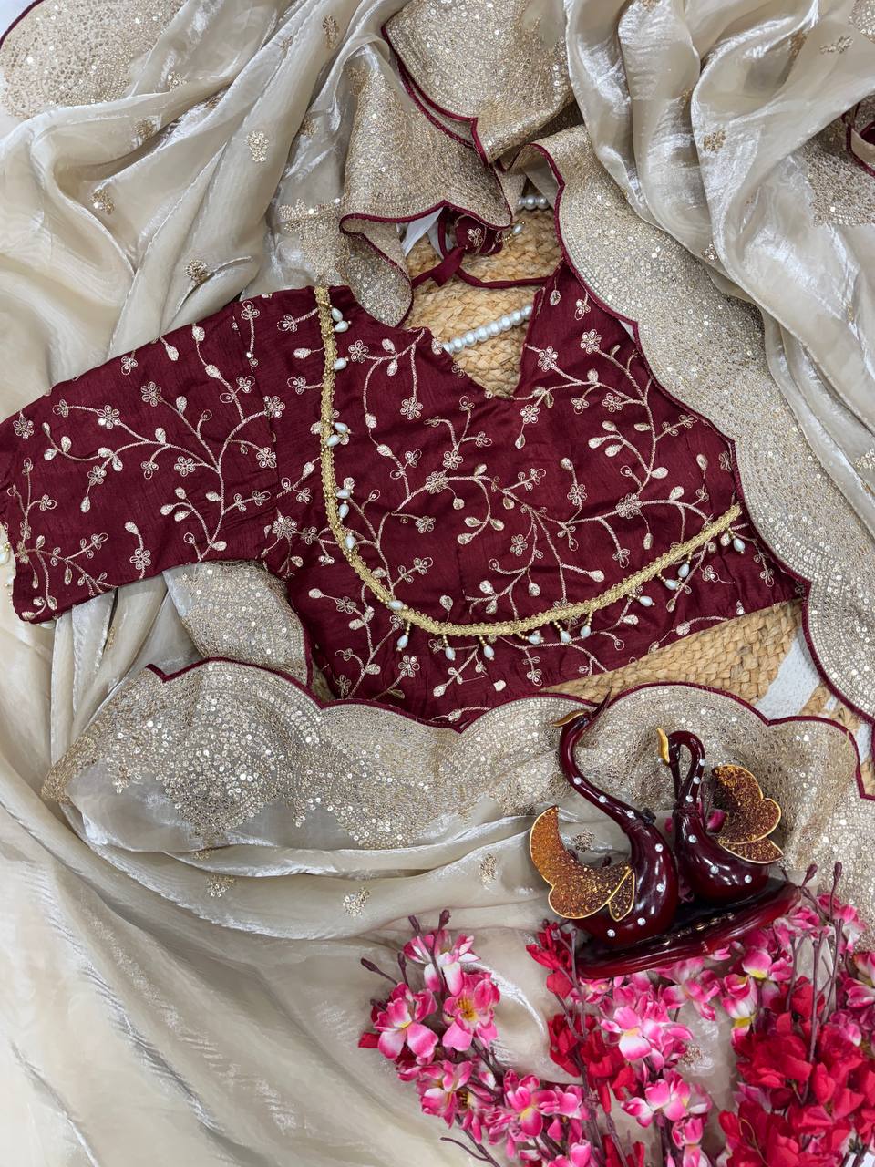 Soft GMY Silk Fabric Sequance and Zari Embroidery Work Saree
