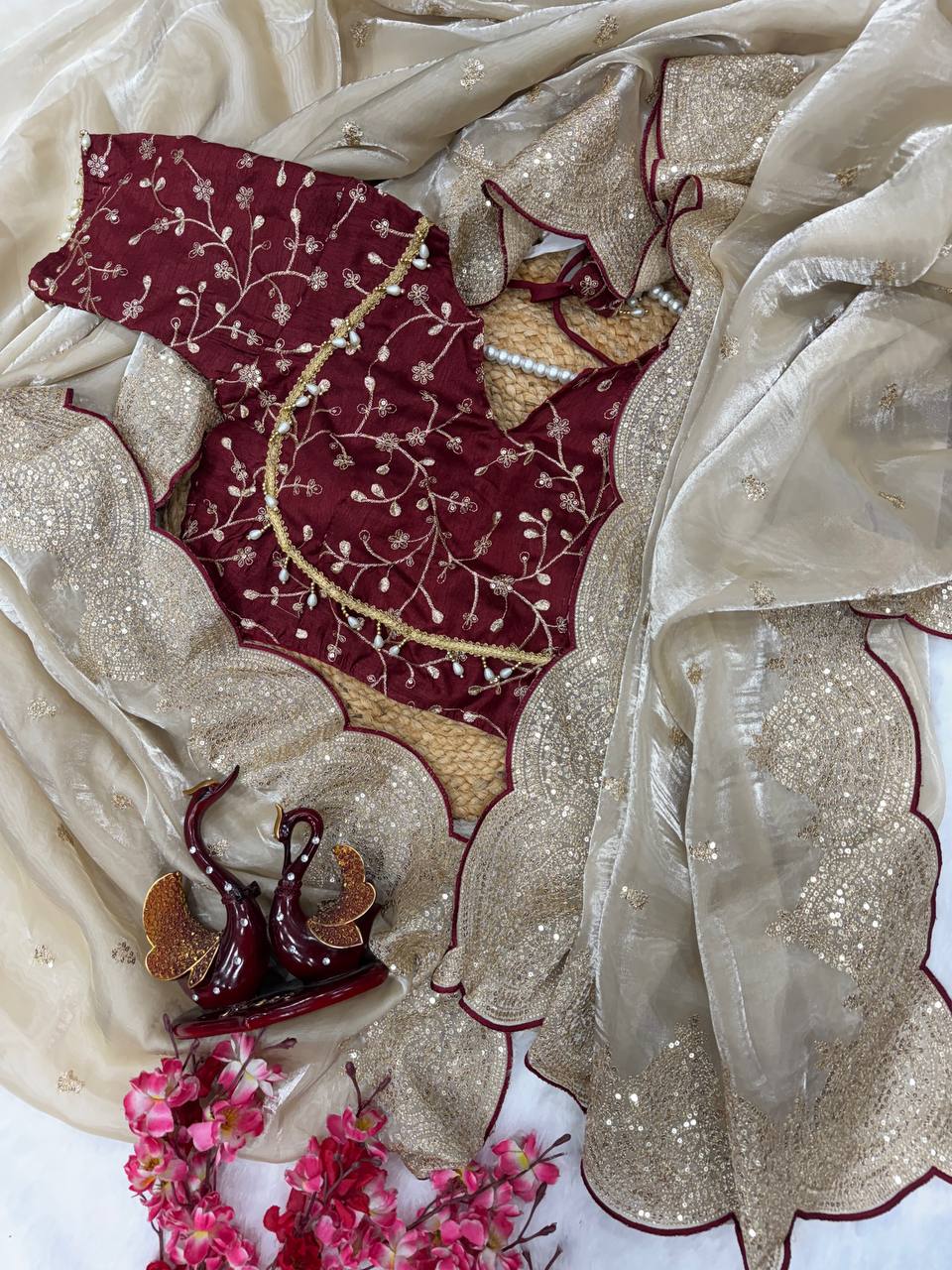 Soft GMY Silk Fabric Sequance and Zari Embroidery Work Saree