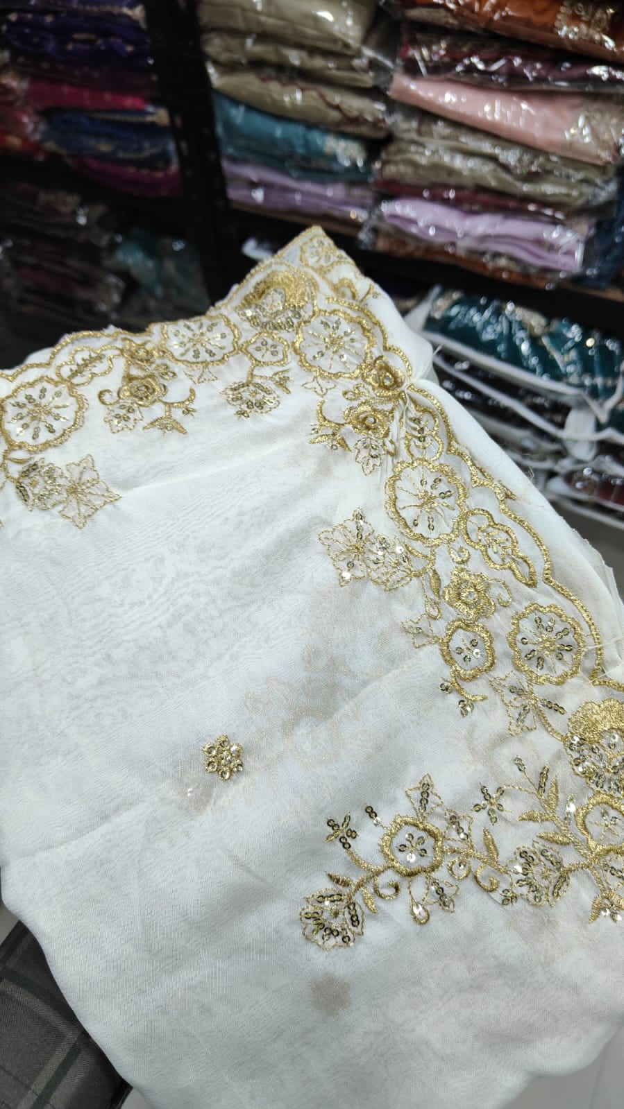 Elegant off-white rangoli silk fabric saree