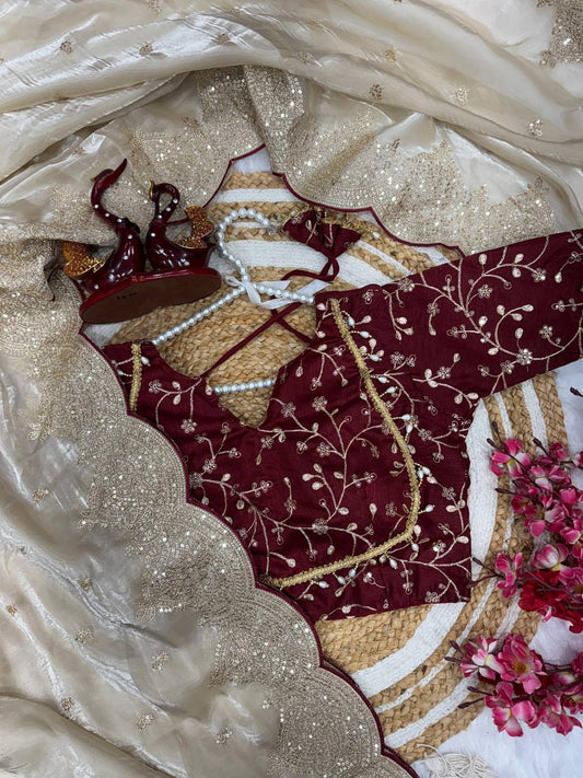 Soft GMY Silk Fabric Sequance and Zari Embroidery Work Saree