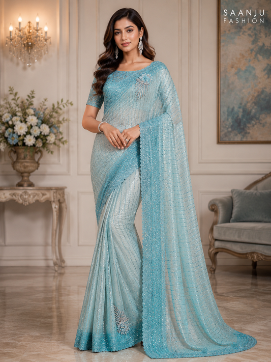 Royal Teal Designer Saree Set