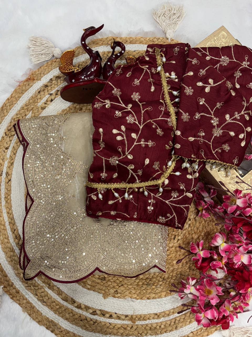 Soft GMY Silk Fabric Sequance and Zari Embroidery Work Saree