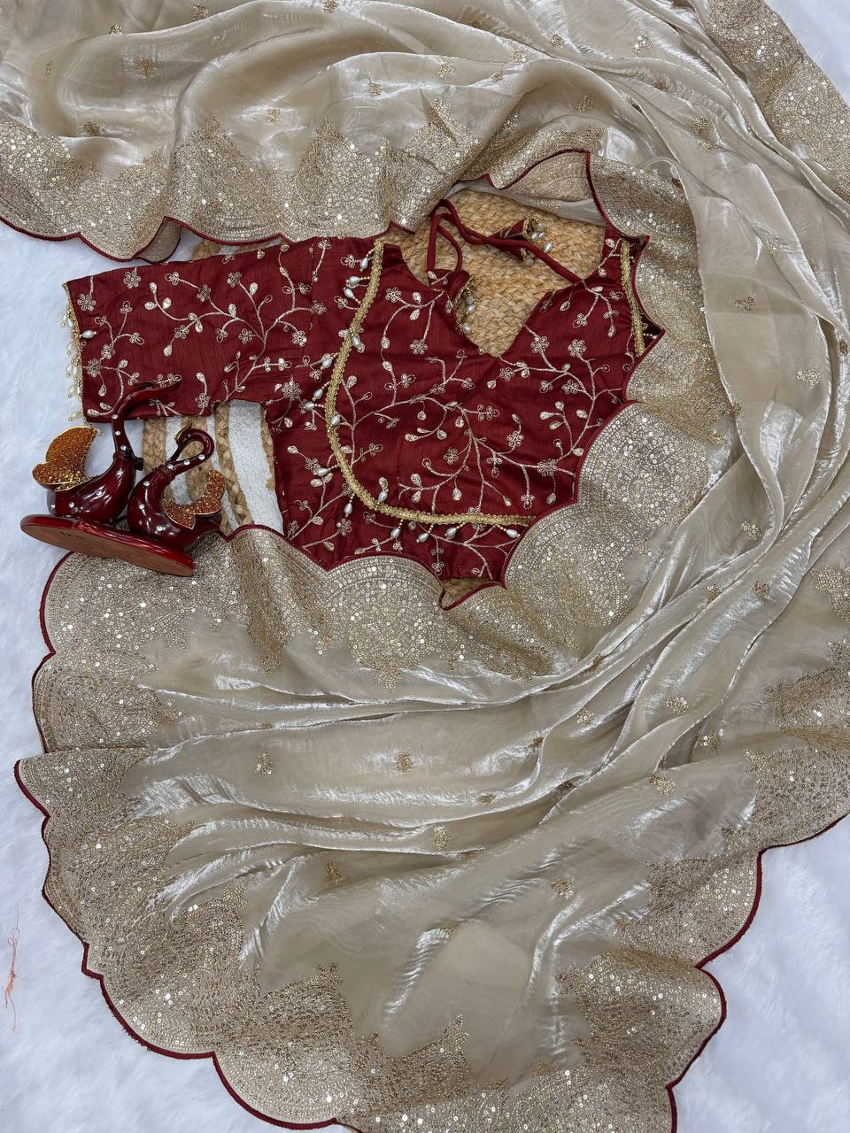 Soft GMY Silk Fabric Sequance and Zari Embroidery Work Saree