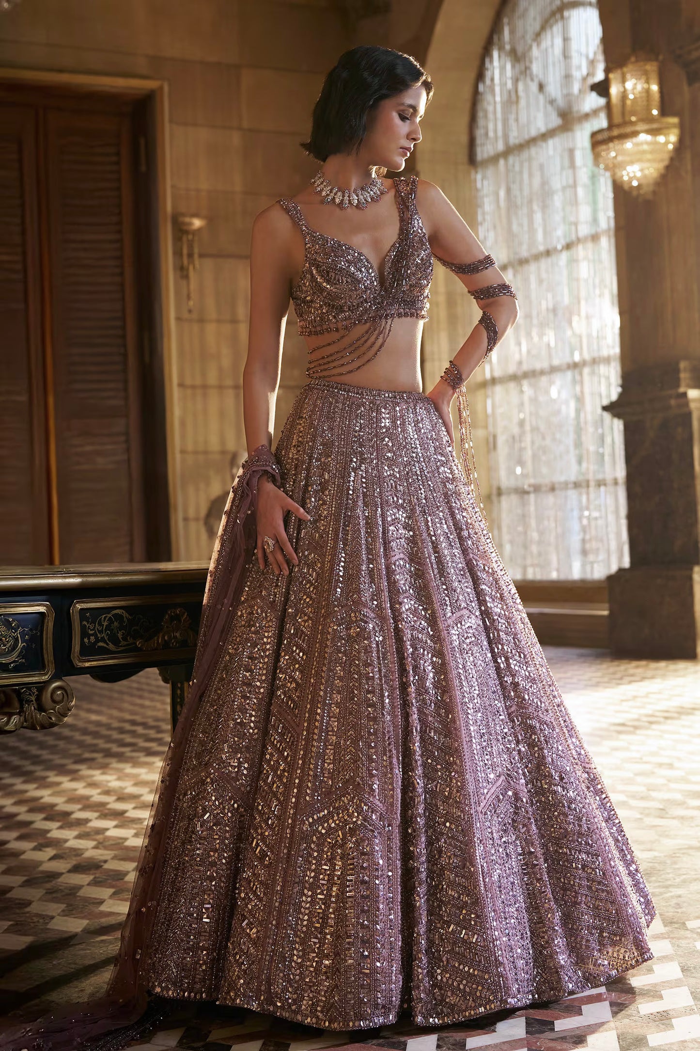 Kasturi silk lehenga with Dori Sequins & thread work choli
