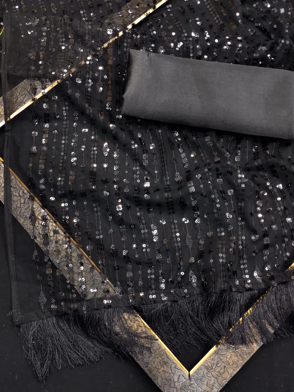 Nylon Butterfly Net  Black Bollywood Saree