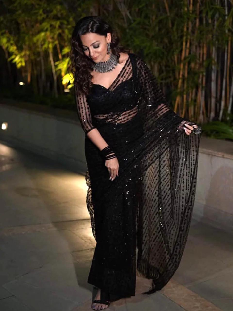 Nylon Butterfly Net  Black Bollywood Saree