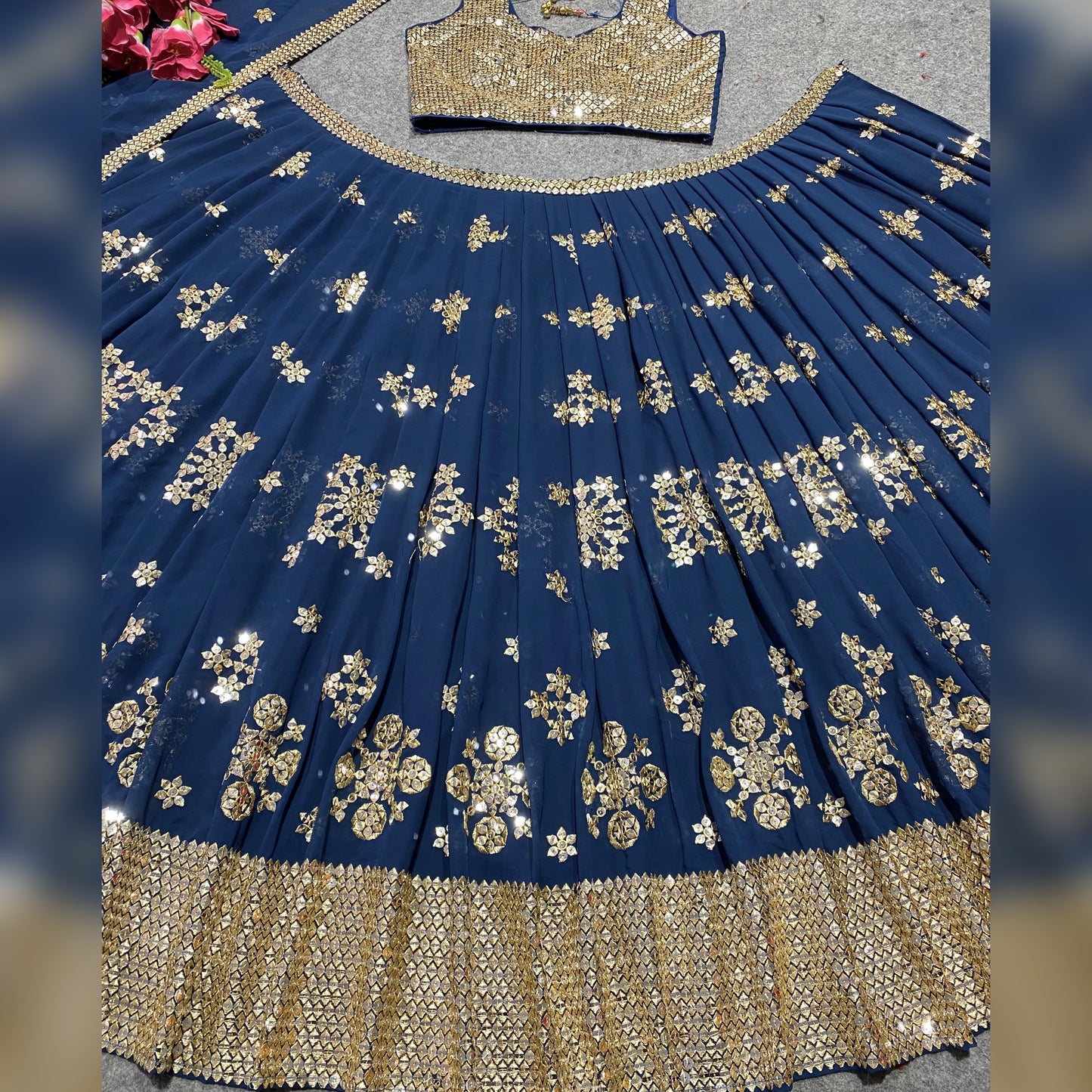 Navy Blue Colour Embroidered Attractive Party Wear Georgette Lehenga choli