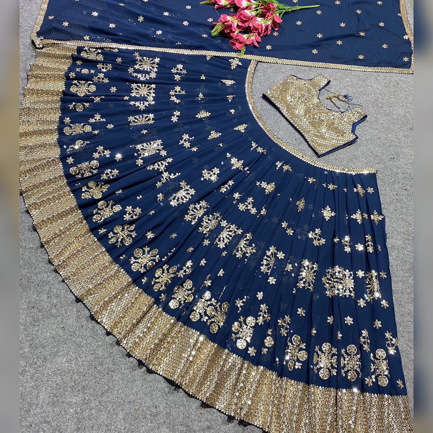 Navy Blue Colour Embroidered Attractive Party Wear Georgette Lehenga choli