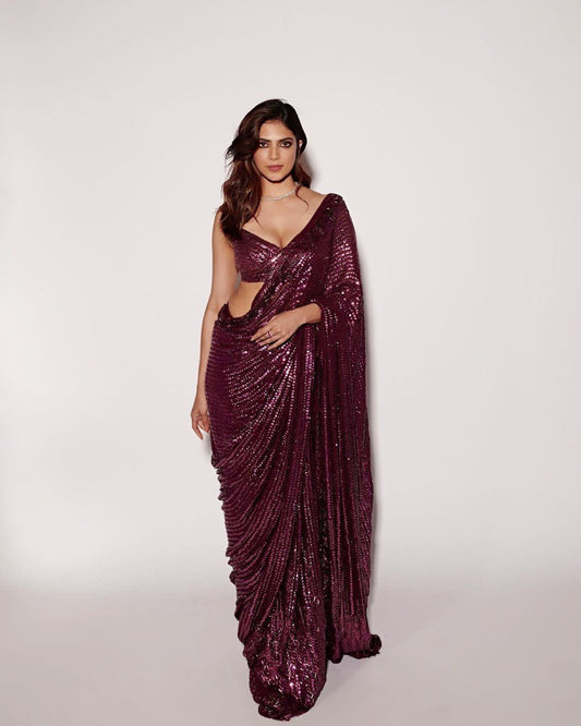 WINE COLOUR  DESIGNER PARTY WEAR HEAVY SEQUANCE WORK SAREE WITH WORK BLOUSE L1643