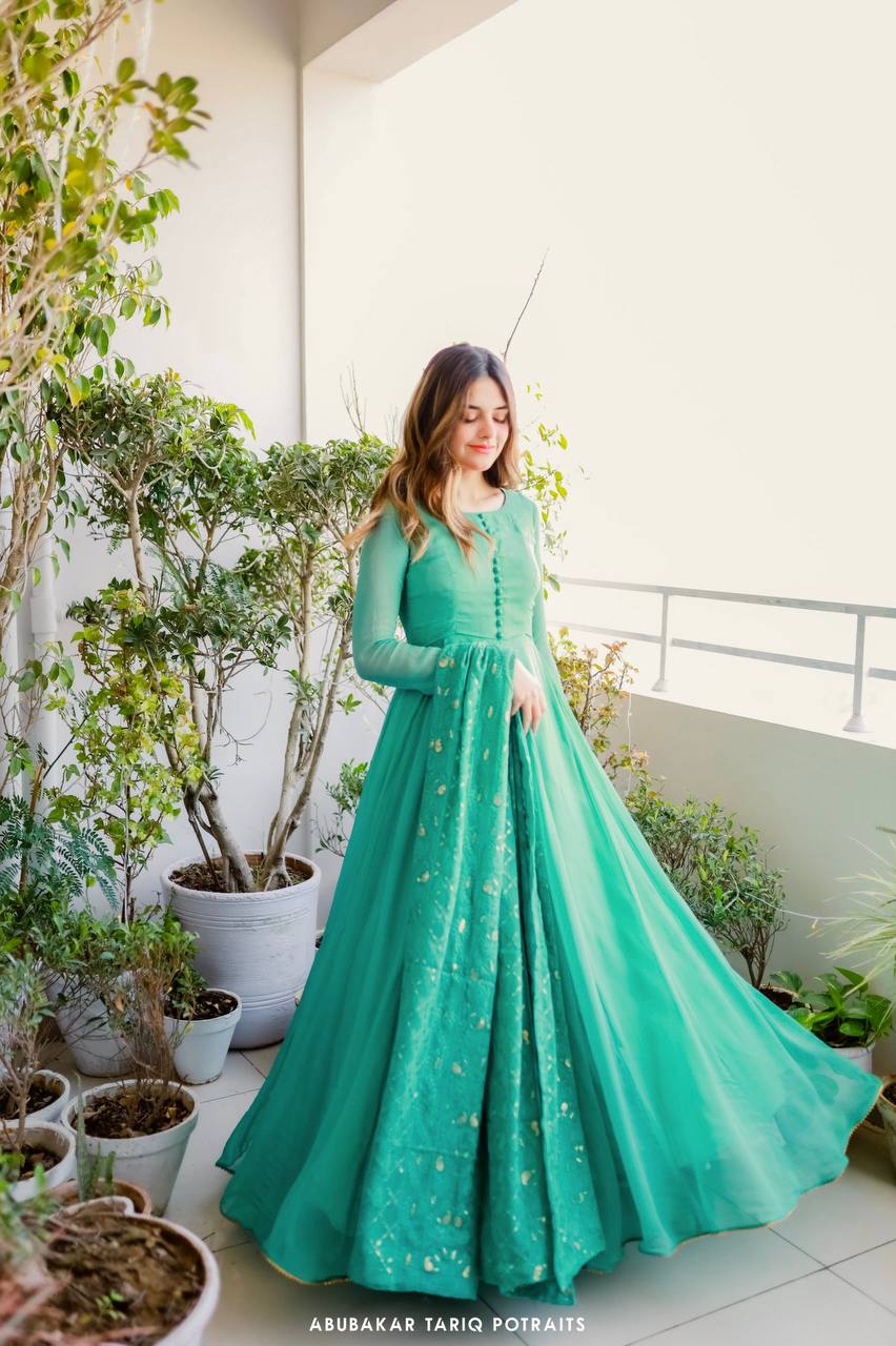 Imposing Party Look Georgette Gown With Dupatta In Light Cyan Color |  Designer gowns, Gowns, Gown with dupatta