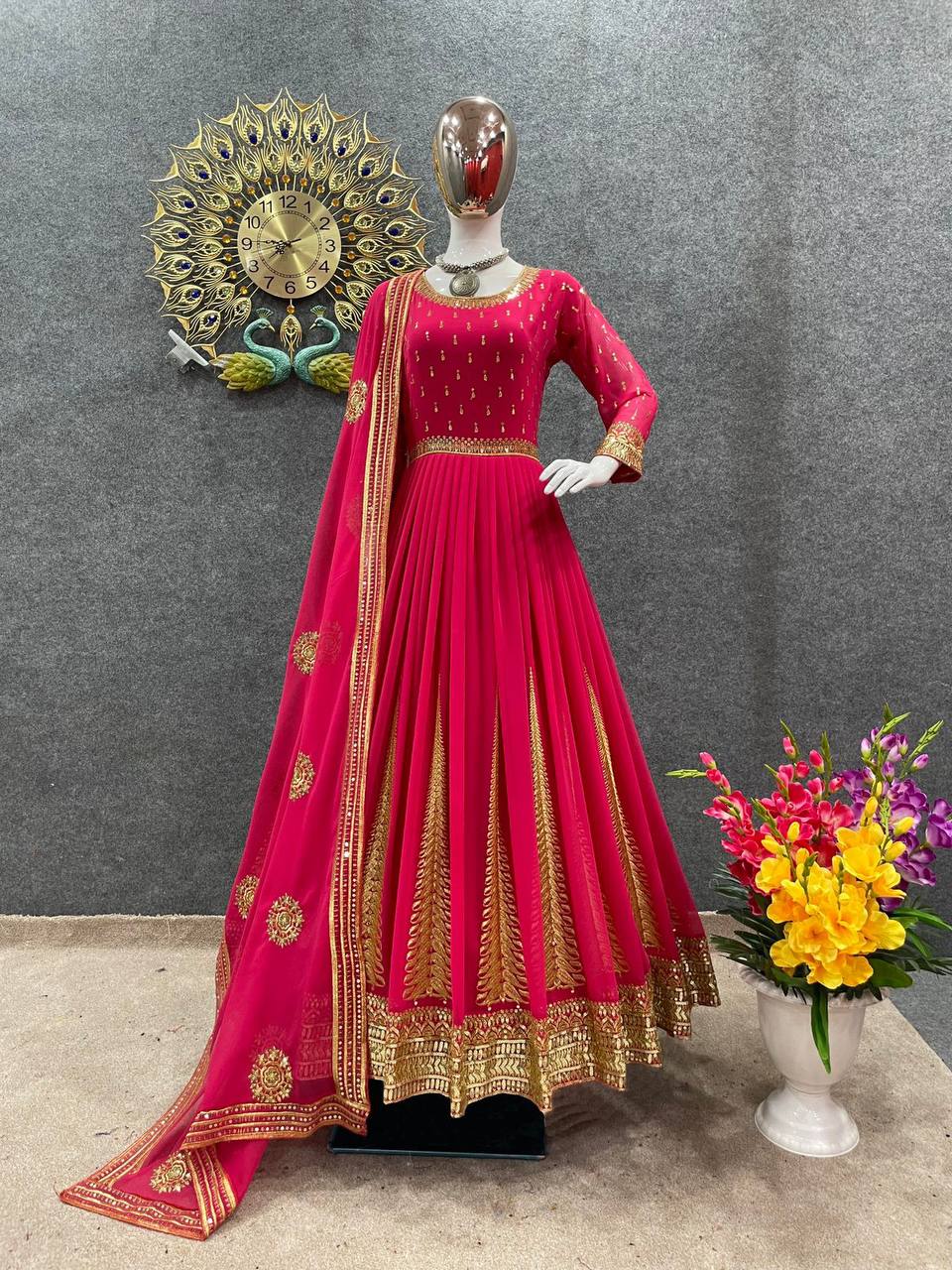 Beautiful Designer Gown On Heavy Georgette fabric with crush work &  handwork real Khatli Work – Prititrendz